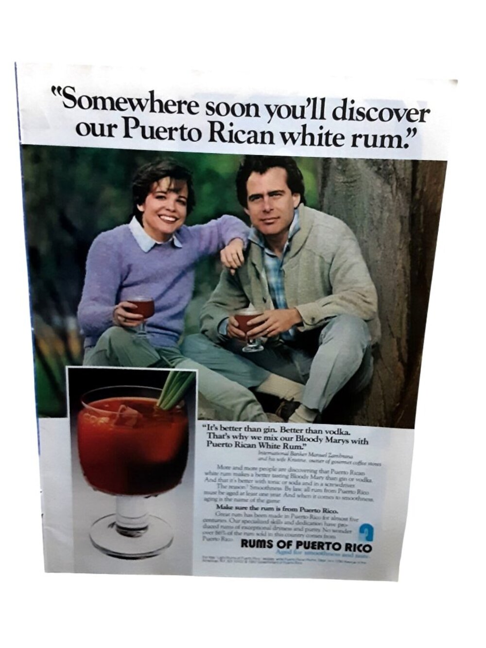 1982 Rums of Puerto Rico White Rum Vintage Print Ad Retro Bar Decor